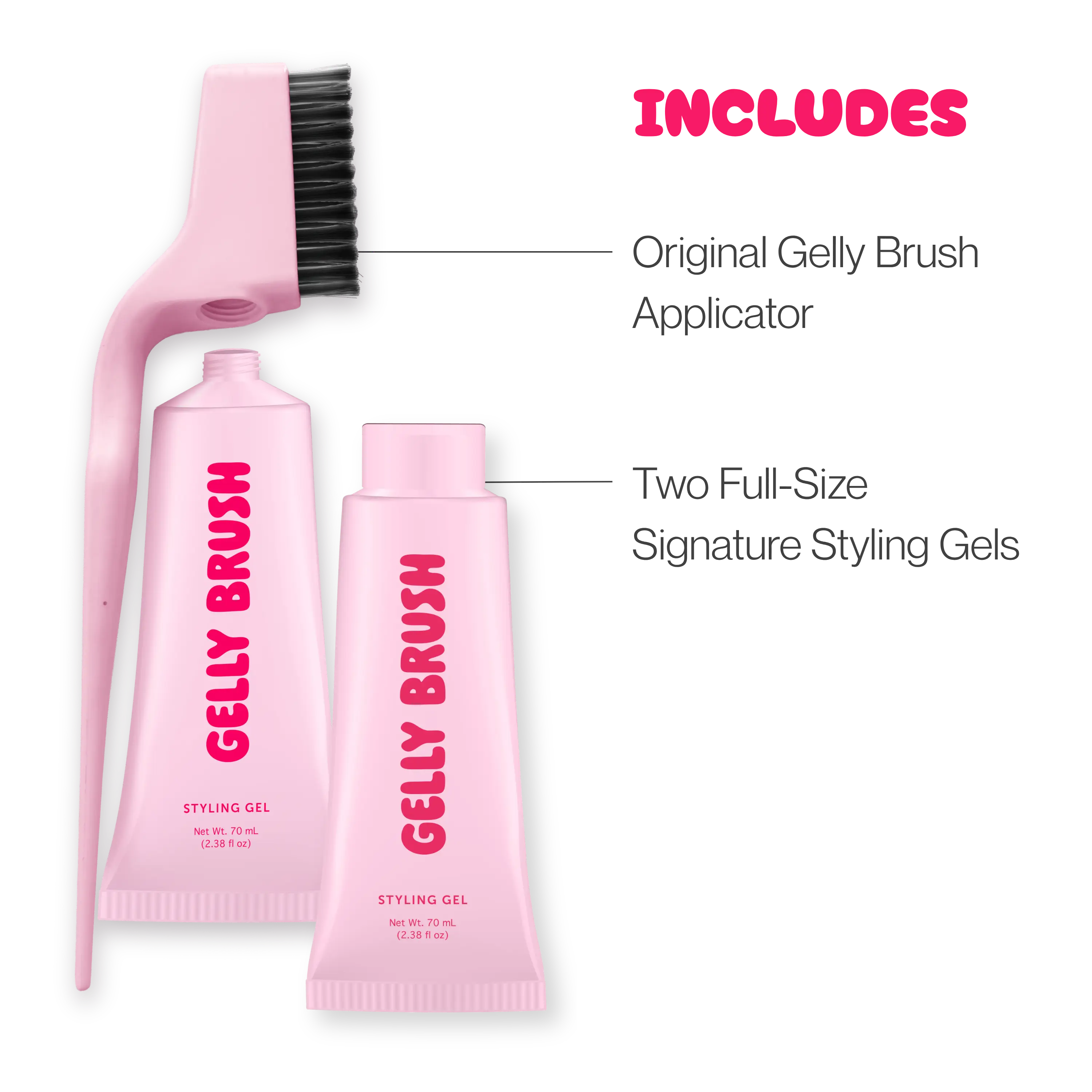 Gelly Brush Hair Gel Brush Set: Styling Brush + 2 Gel Refills