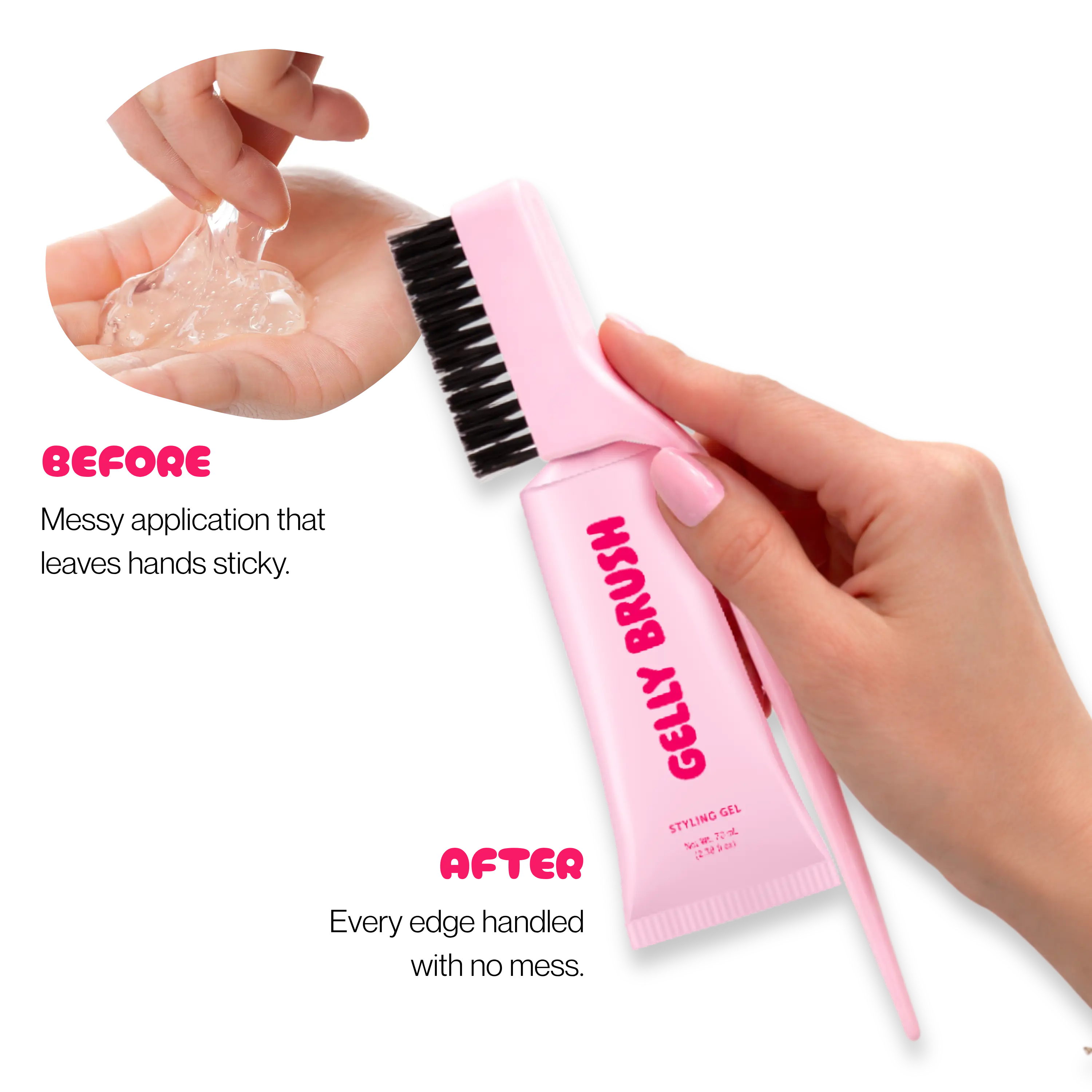 Gelly Brush Hair Gel Brush Set: Styling Brush + 2 Gel Refills