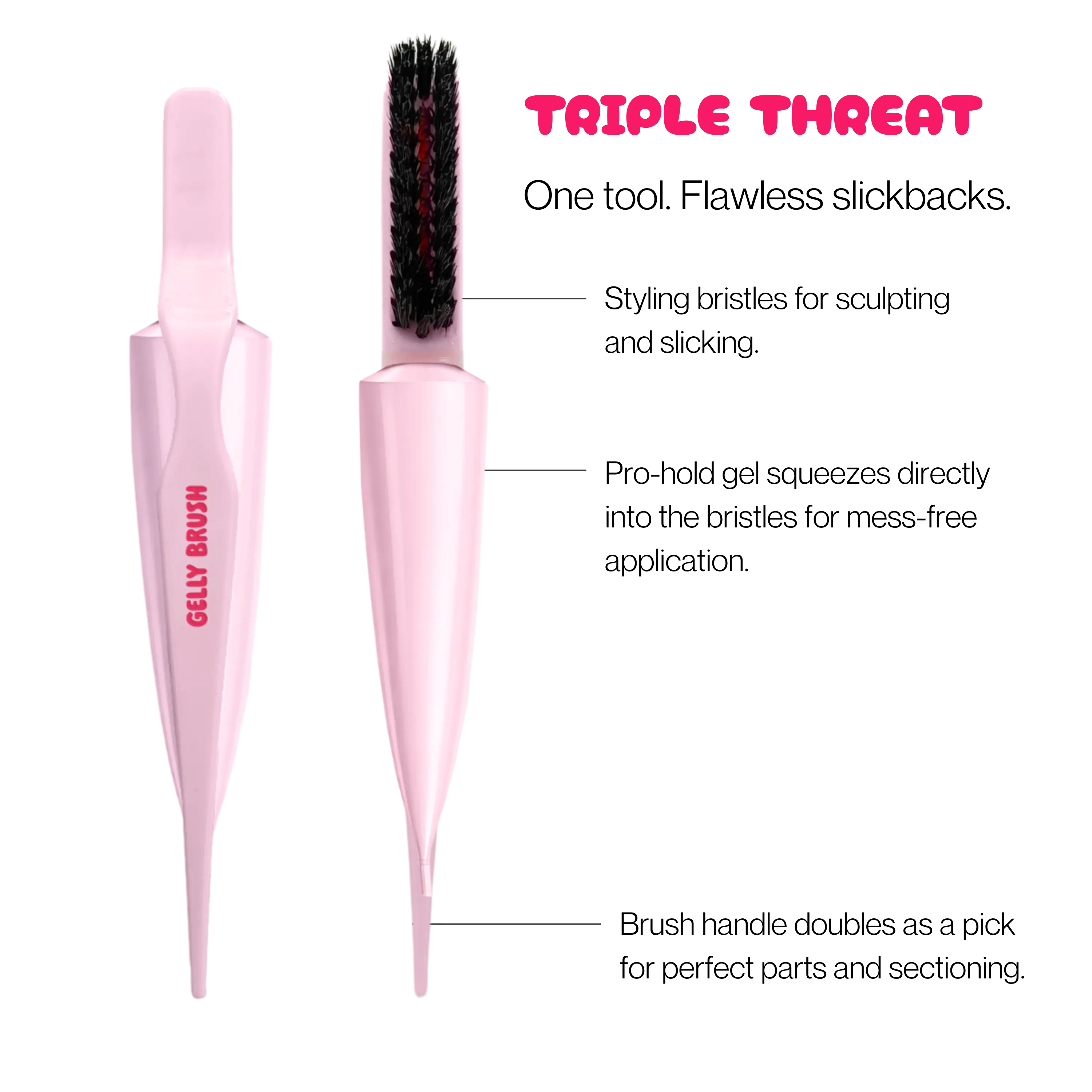Gelly Brush Hair Gel Brush Set: Styling Brush + 2 Gel Refills
