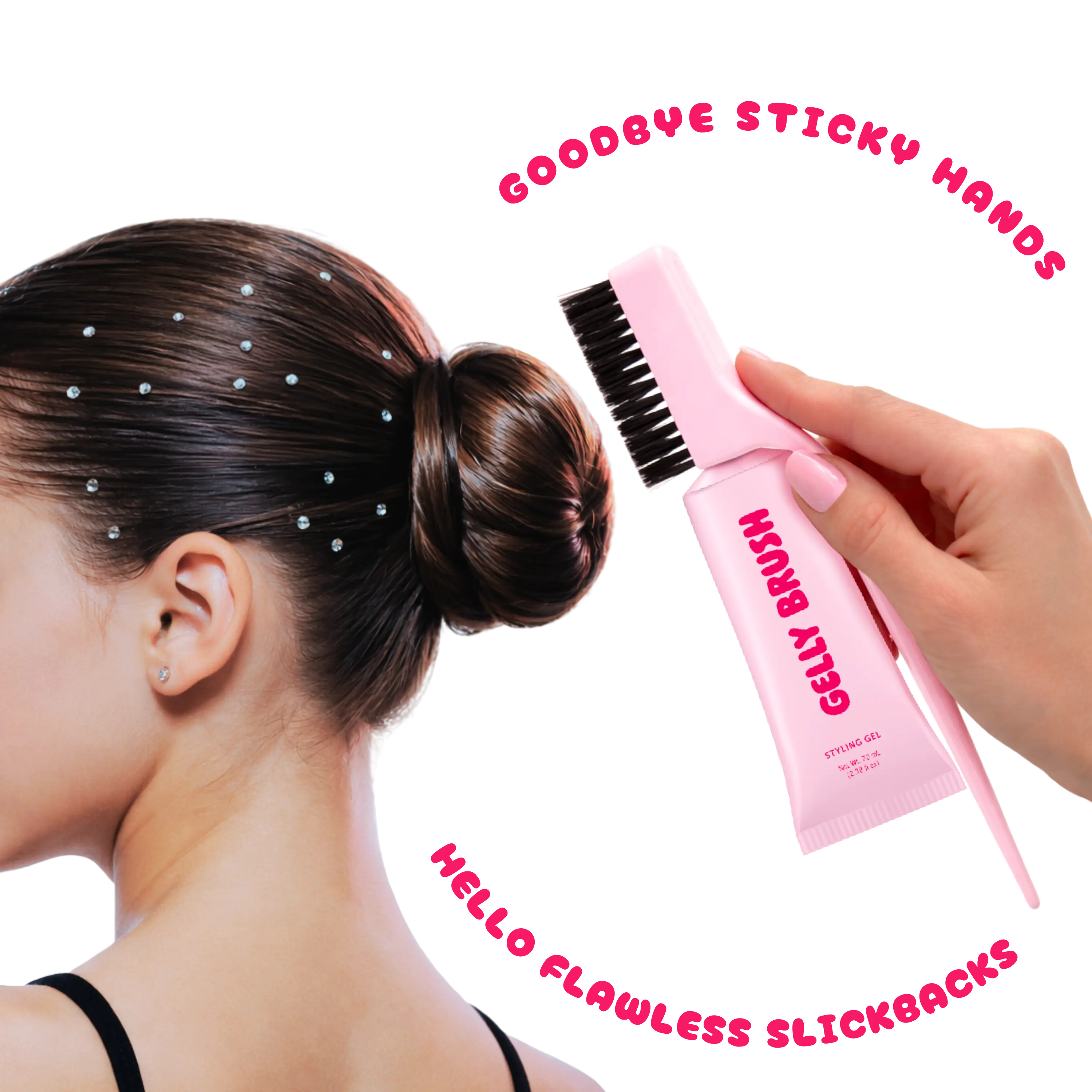 Gelly Brush Hair Gel Brush Set: Styling Brush + 2 Gel Refills