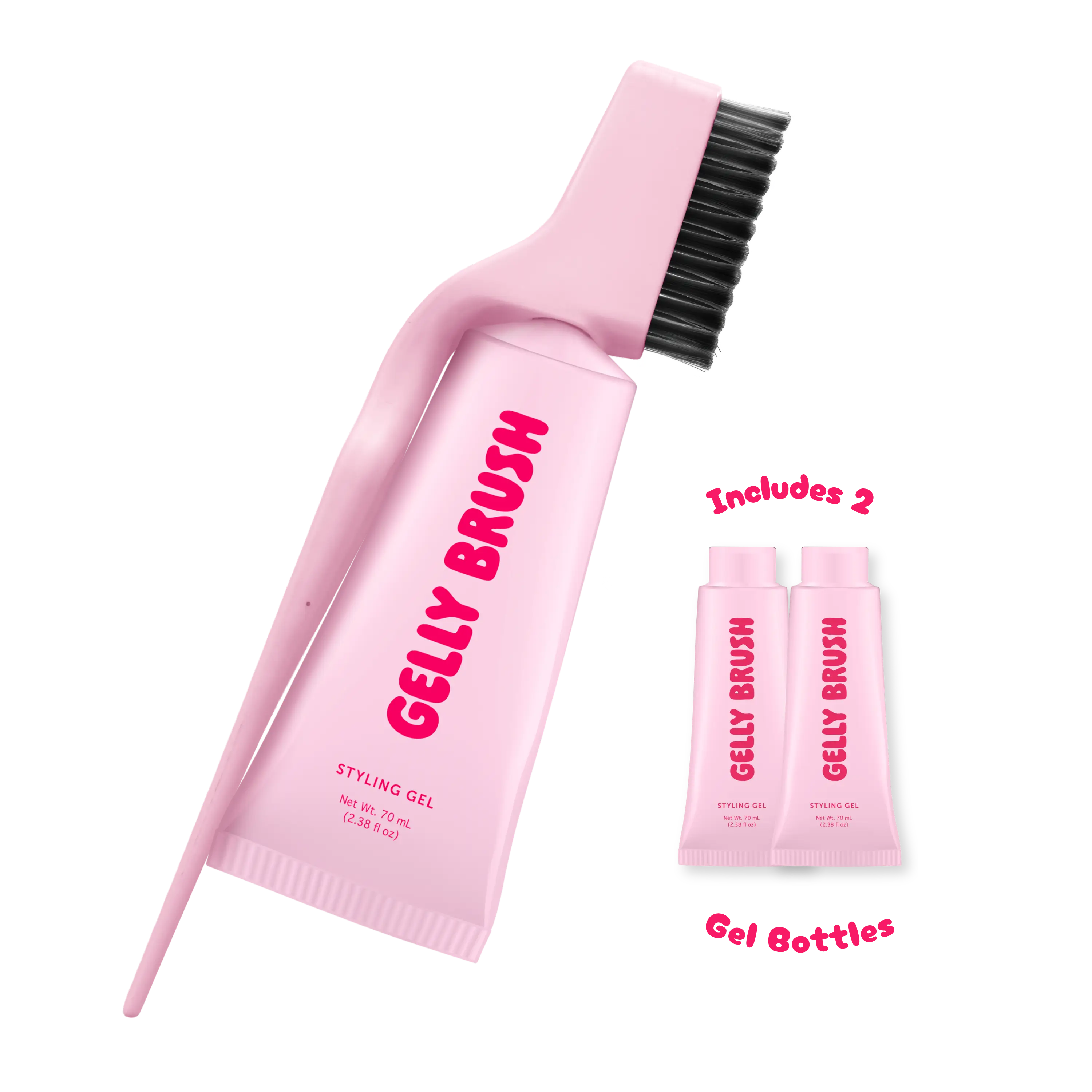 Gelly Brush Hair Gel Brush Set: Styling Brush + 2 Gel Refills